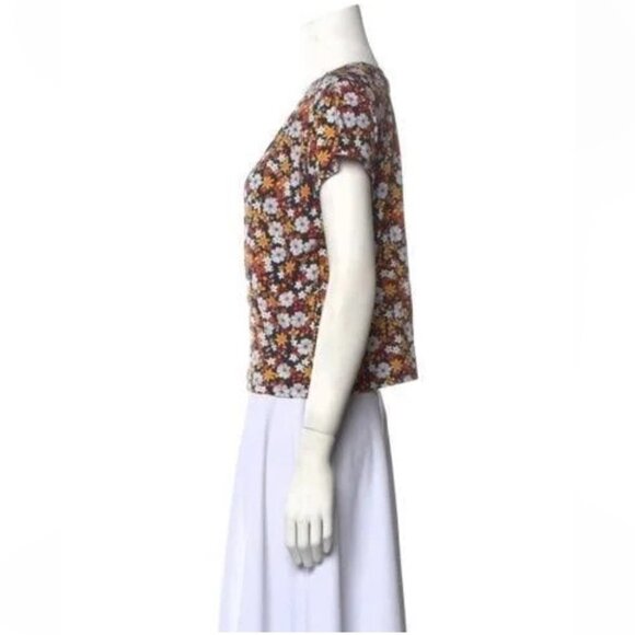 * Sandro Orange Pattern Print Floral Crew Neck Crop Top Size M - Picture 2 of 8